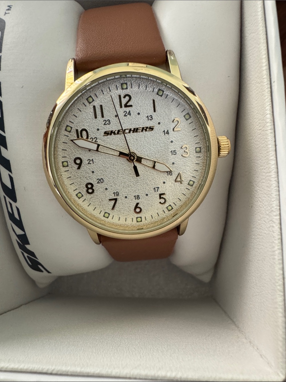 Skechers Gold-Tone Case with Brown Leather Strap Watch